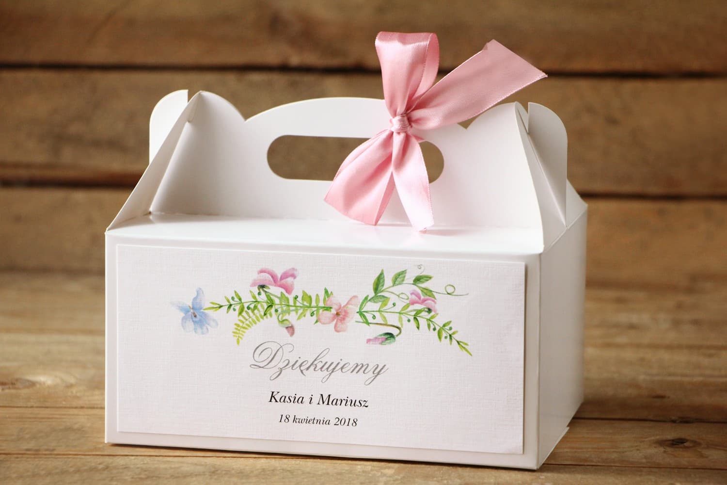 Caja para Tarta con Asa y Gráfico de Pensamientos | Detalles para Invitados de Boda | Flores Pintadas nº 26