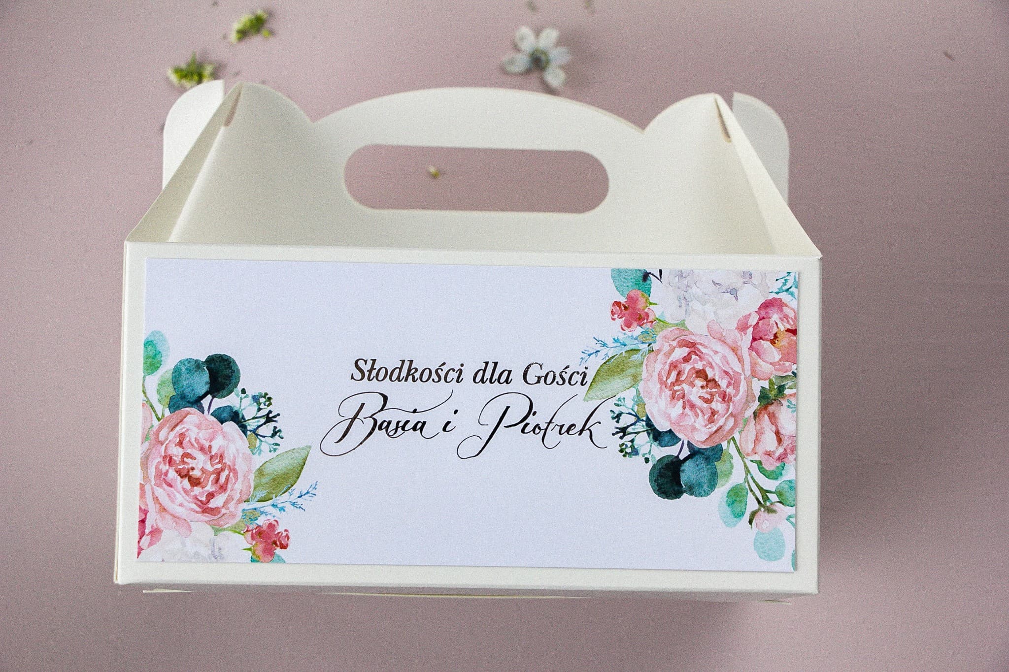 Caja para Tarta de Boda Plateada con Peonía | Detalles Elegantes para Invitados | Pastel nº 8