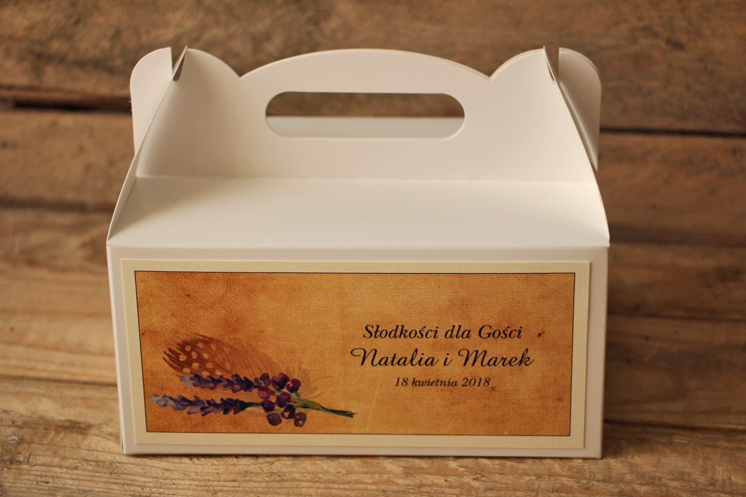 Caja para Tarta de Boda Boho con Asa | Agradecimiento Rústico | Caramelo n.º 3