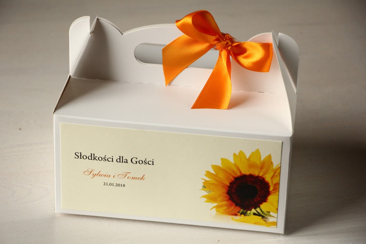 Caja para Tarta de Bodas con Girasoles, Rectangular con Asa | Detalles para Invitados | Magnet n.º 7