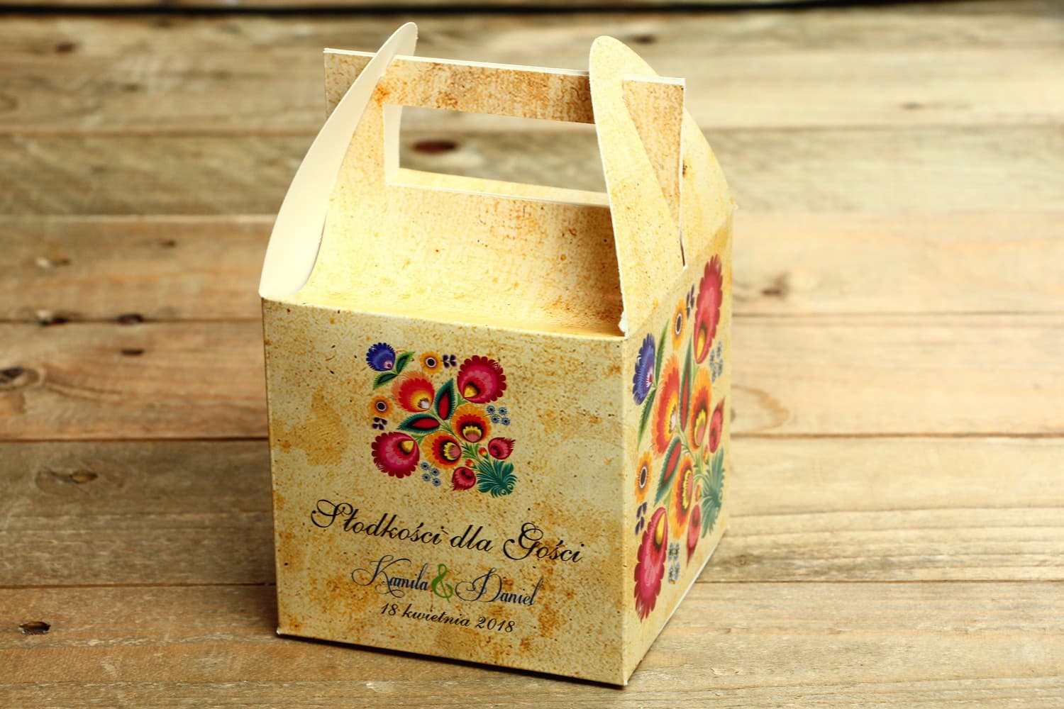 Caja para Tarta de Boda con Asa, Detalle para Invitados | Envases Folk para Dulces | Folk nº 4