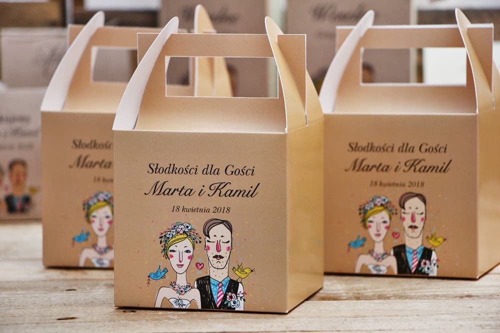 Cajas Divertidas para Tarta con Dibujo de Novios y Asa | Embalaje de Boda con Humor para Invitados | Presto nº 1