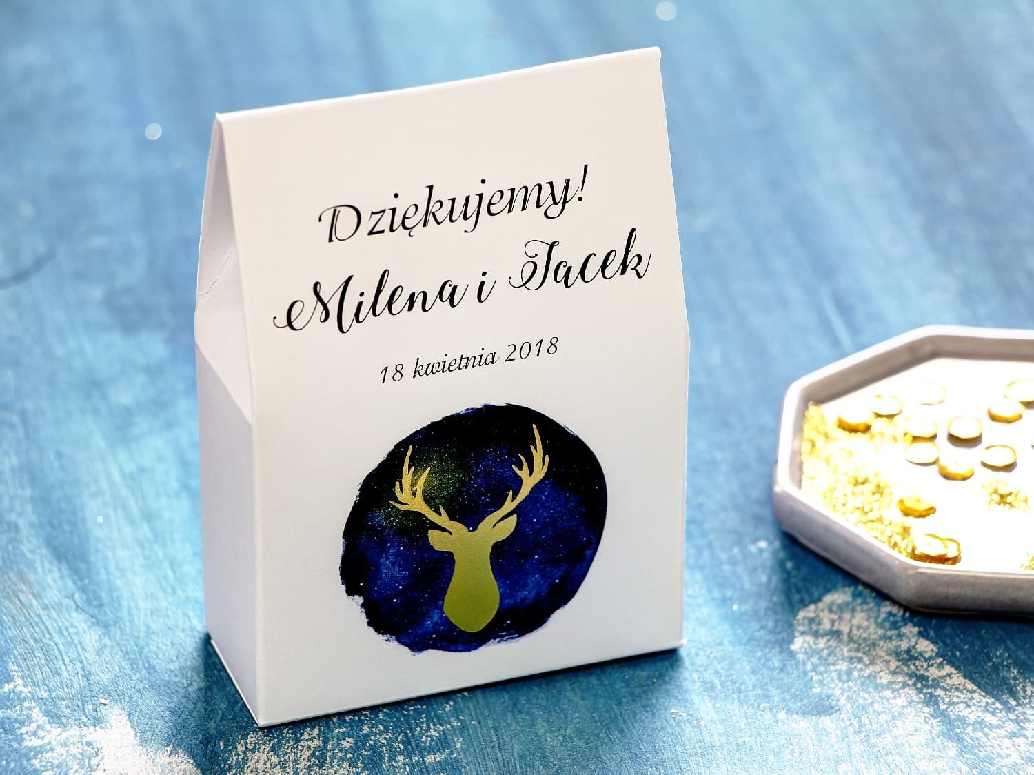Cajita con Dulces Detalles para Invitados de Boda | Motivo Forestal con Ciervo | Noche de Luna nº 5