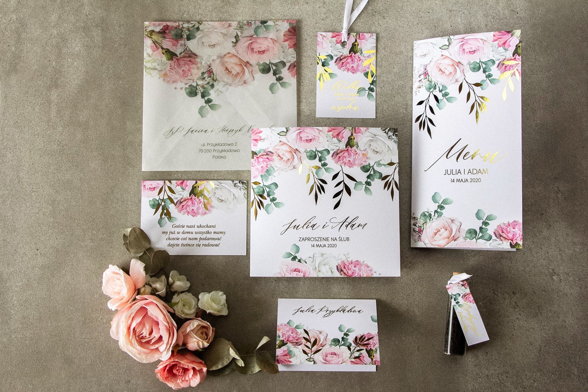 Campioncini Partecipazioni per Matrimonio Rubino n. 9 – Carte Dorate con Motivo Floreale