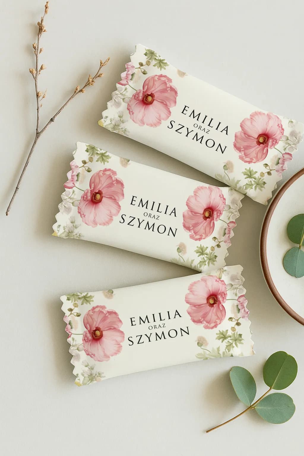 Caramelos de leche personalizados, amapolas rosas | Dulces detalles para invitados | Impresja n.º 1