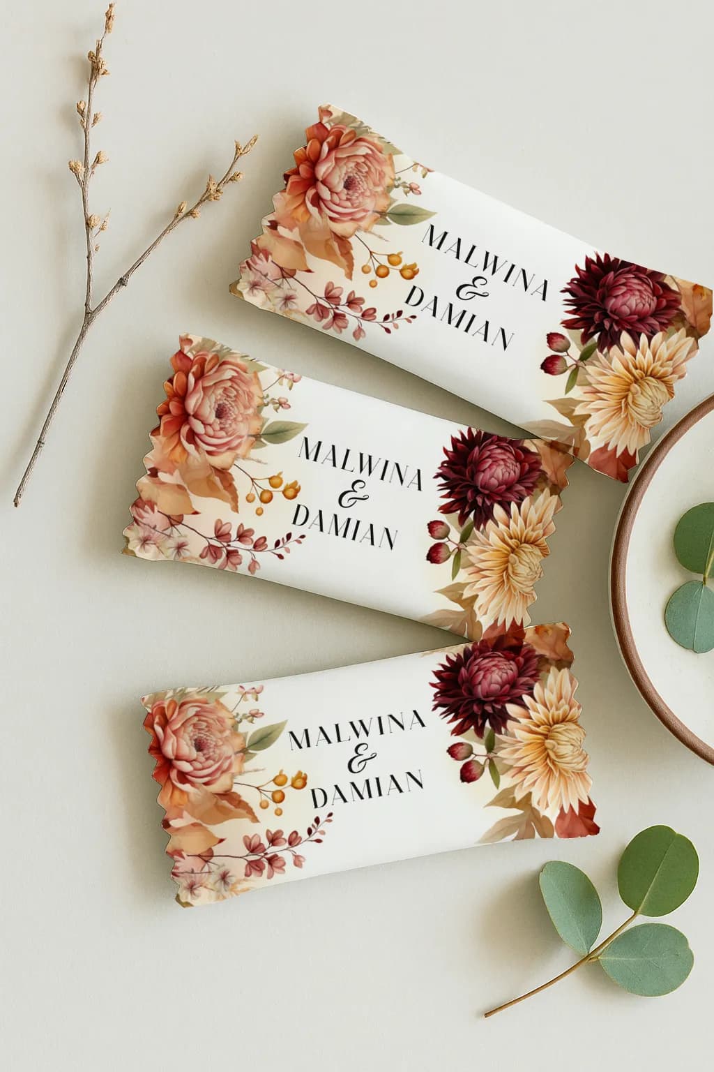 Caramelos de leche personalizados flores de otoño | Dulces detalles para invitados | Impresja n.º 2