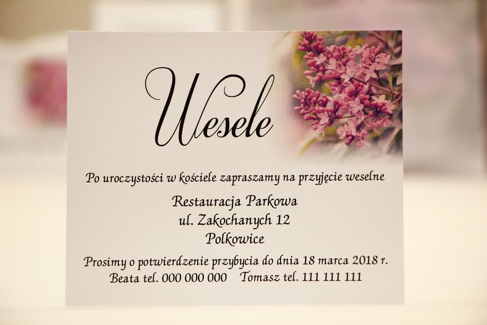 Carte de détails de mariage avec motif lilas Carton d'invitation 120 x 98 mm cadeaux de mariage - Elegant n° 11 - Lilas violets