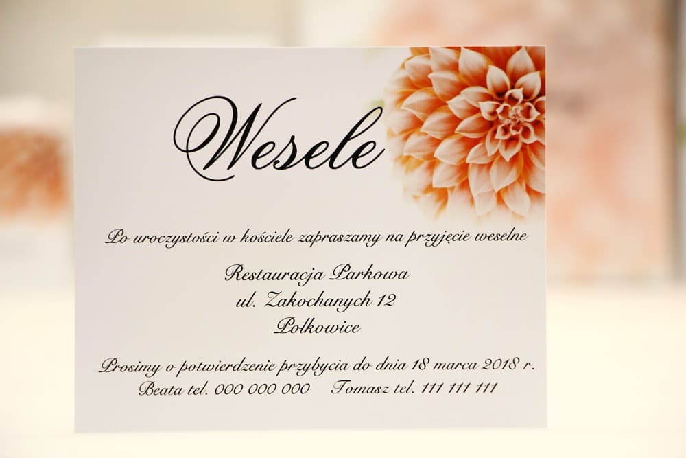 Carte d'information mariage avec motif floral Elegant n° 9 Carton d'invitation 120 x 98 mm cadeaux de mariage - Elegant n° 9 - Dahlias saumon