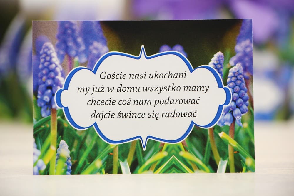 Carton d'accompagnement pour faire-part de mariage Felicja n° 4 Carton d'information cadeaux mariage - Felicja n° 4 - Muscaris violets