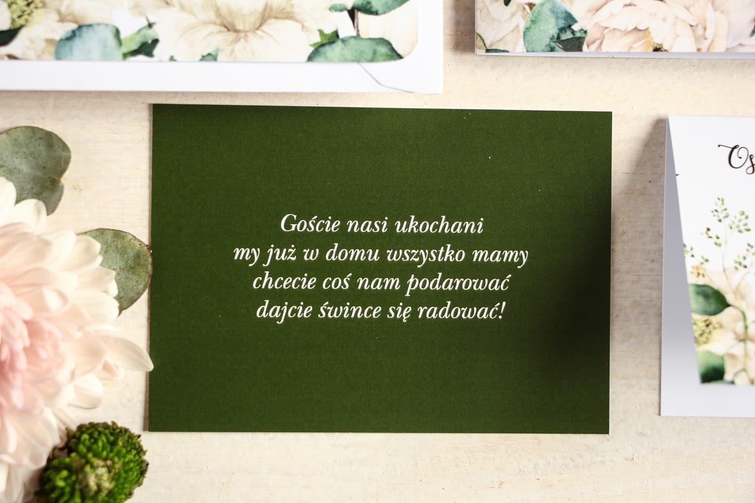 Carton d'information vert Aurum n° 3 Carton d'invitation de mariage floral vert