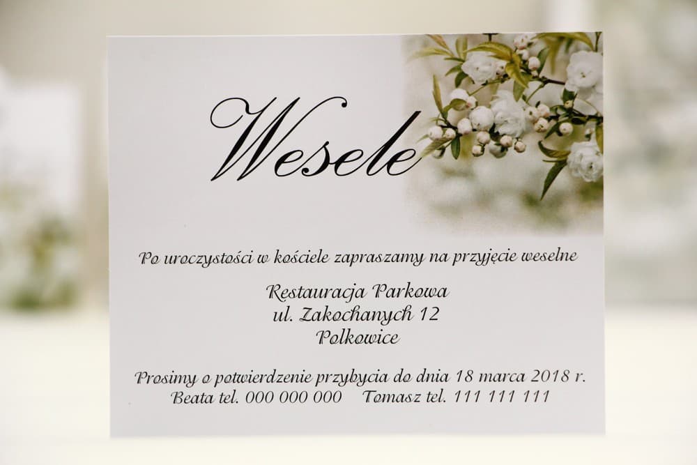 Carton d'information fleurs de cerisier Elegant n° 6 Carton d'invitation 120 x 98 mm cadeaux de mariage - Elegant n° 6 - Fleurs blanches