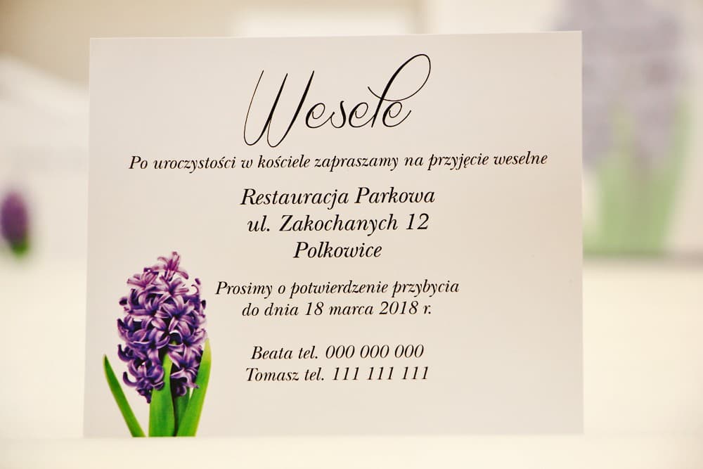 Carton d'information mariage avec jacinthe Carton d'invitation 120 x 98 mm cadeaux de mariage - Elegant n° 7 - Jacinthe violette