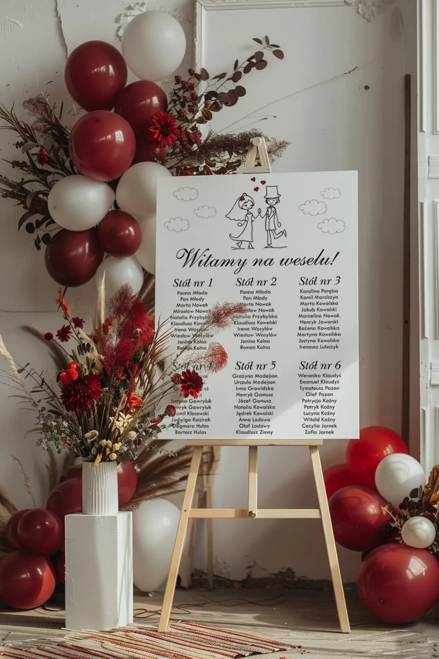 Cartoon Bride & Groom Wedding Seating Plan, Personalized | Guest Seating Chart | Bueno No. 2