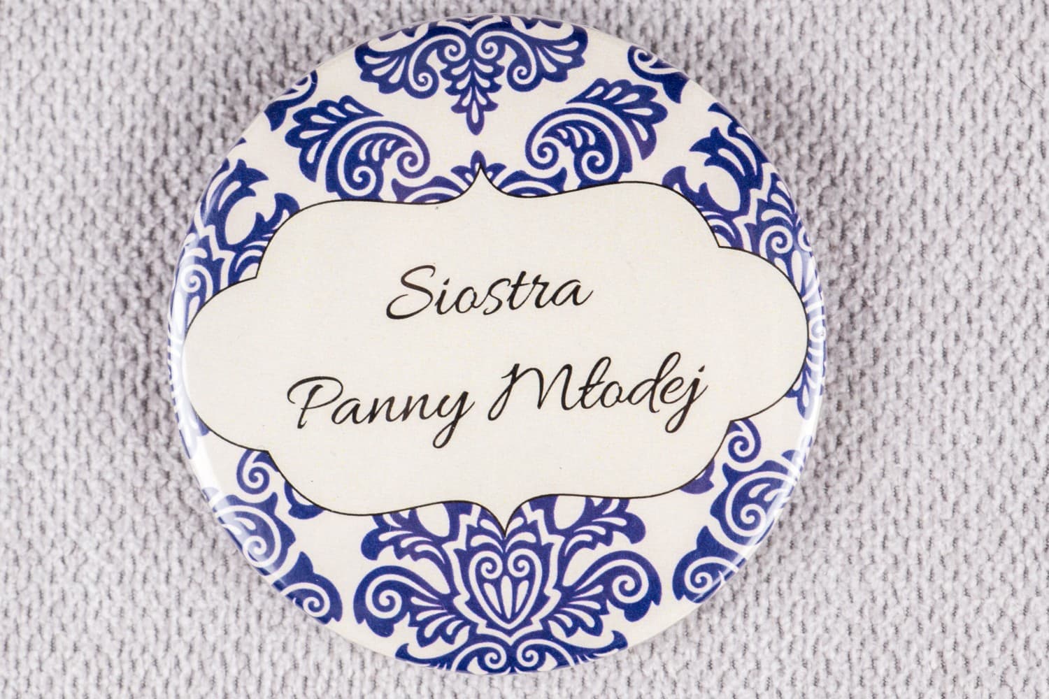 Chapas de Boda Ornamentos Azul Aciano, Distintivos Personalizados para Invitados | Madras nº 2