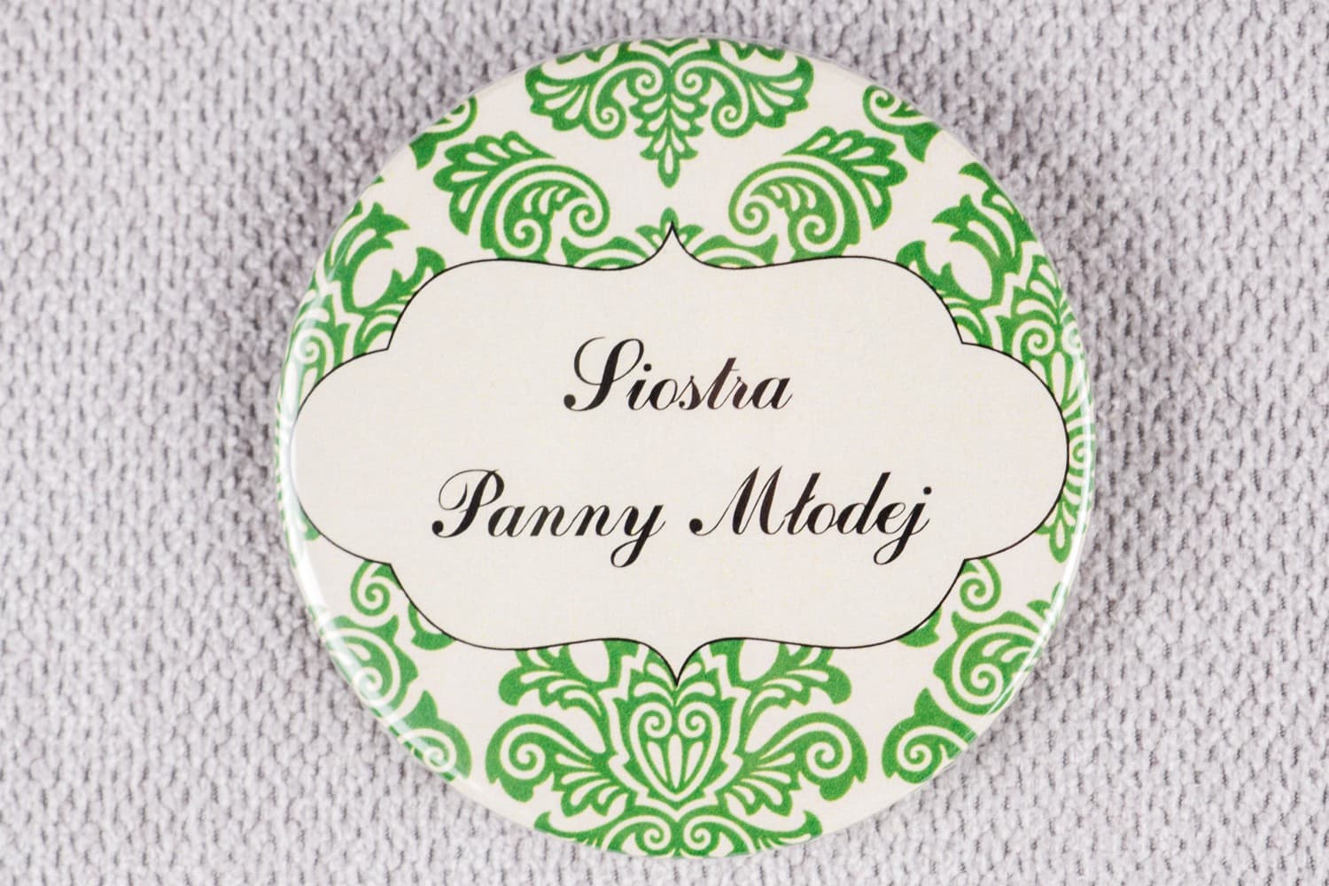 Chapas de Boda con Ornamento Verde, Identificadores | Elegantes Distintivos para Invitados | Madras nº 3