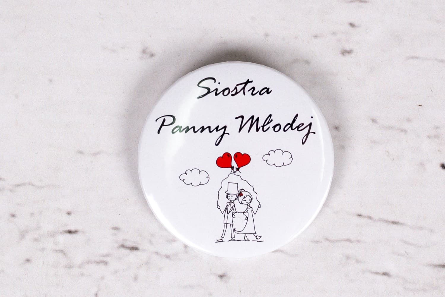 Marcasitios Chapas Bueno n.º 6 – Identificadores para Invitados con Motivo de Novios y Globos