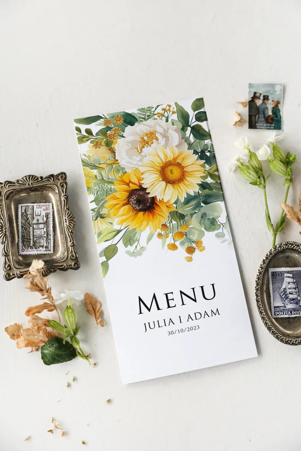 Sunflower Wedding Menu, Personalized Table Menu Card | Rustic Wedding Menu | Impresja Design 5