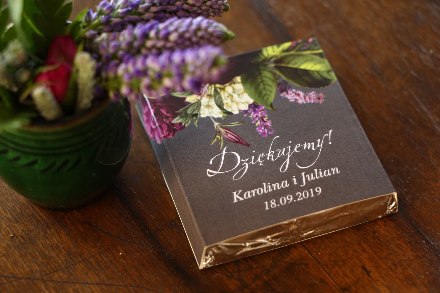 Chocolatinas personalizadas Flores Burdeos y Púrpura | Detalles para Invitados de Boda | Etéreo nº 2