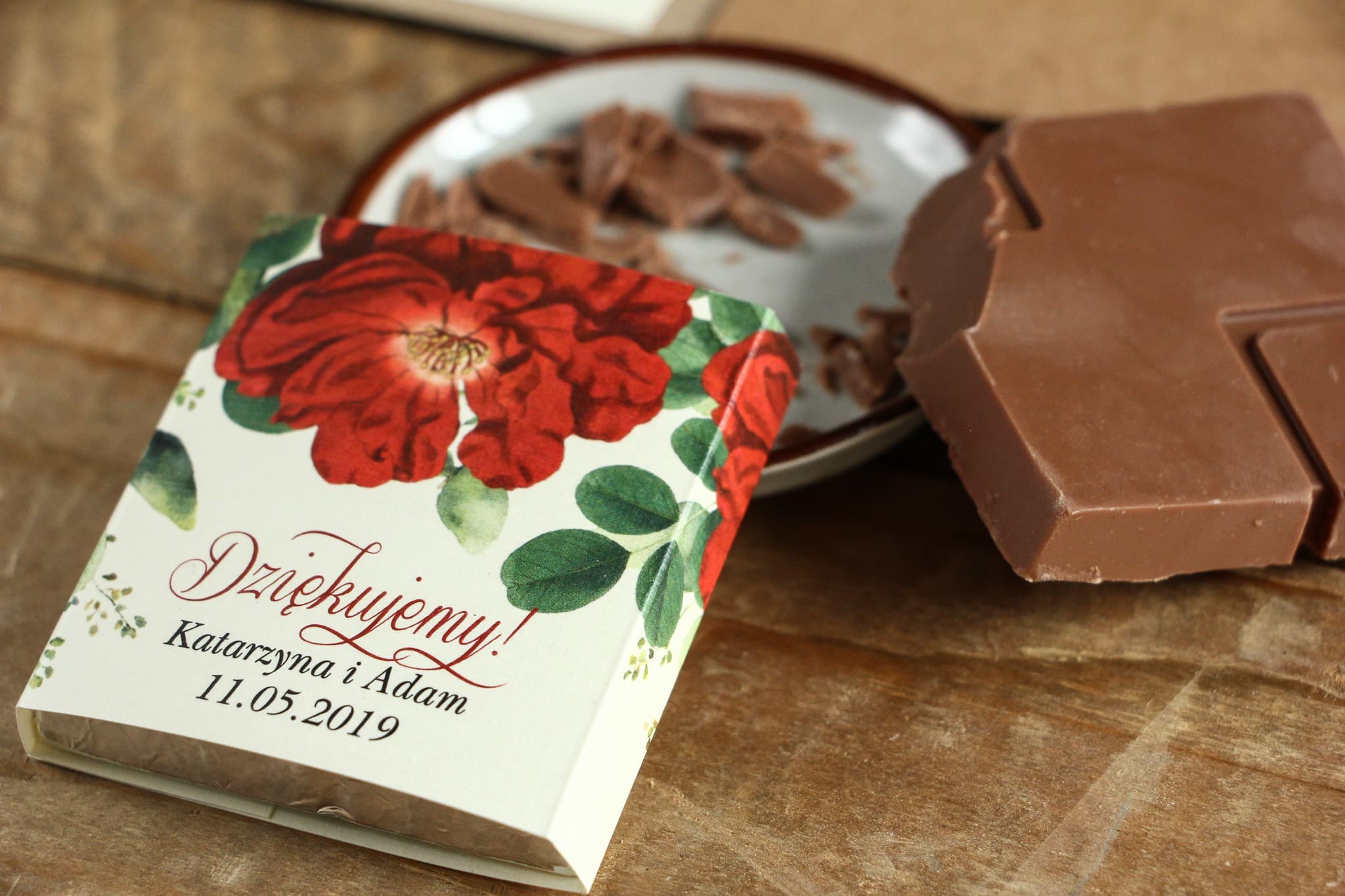 Chocolatinas de Boda con Rosa de China Roja | Detalles para Invitados | Kraft nº 4