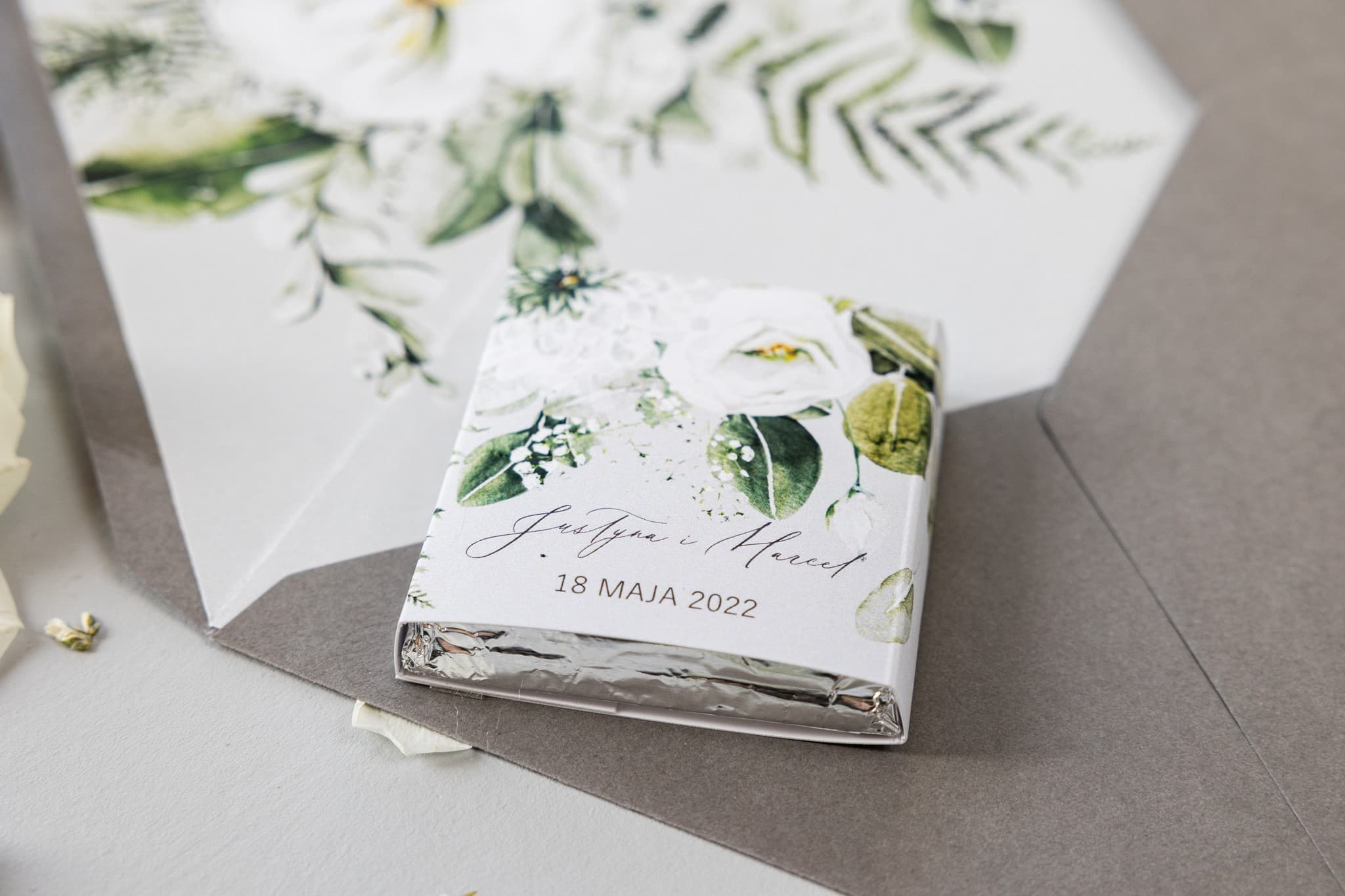 Chocolats de Mariage avec Asters et Eucalyptus | Remerciements Invités Personnalisés | Soft n° 4