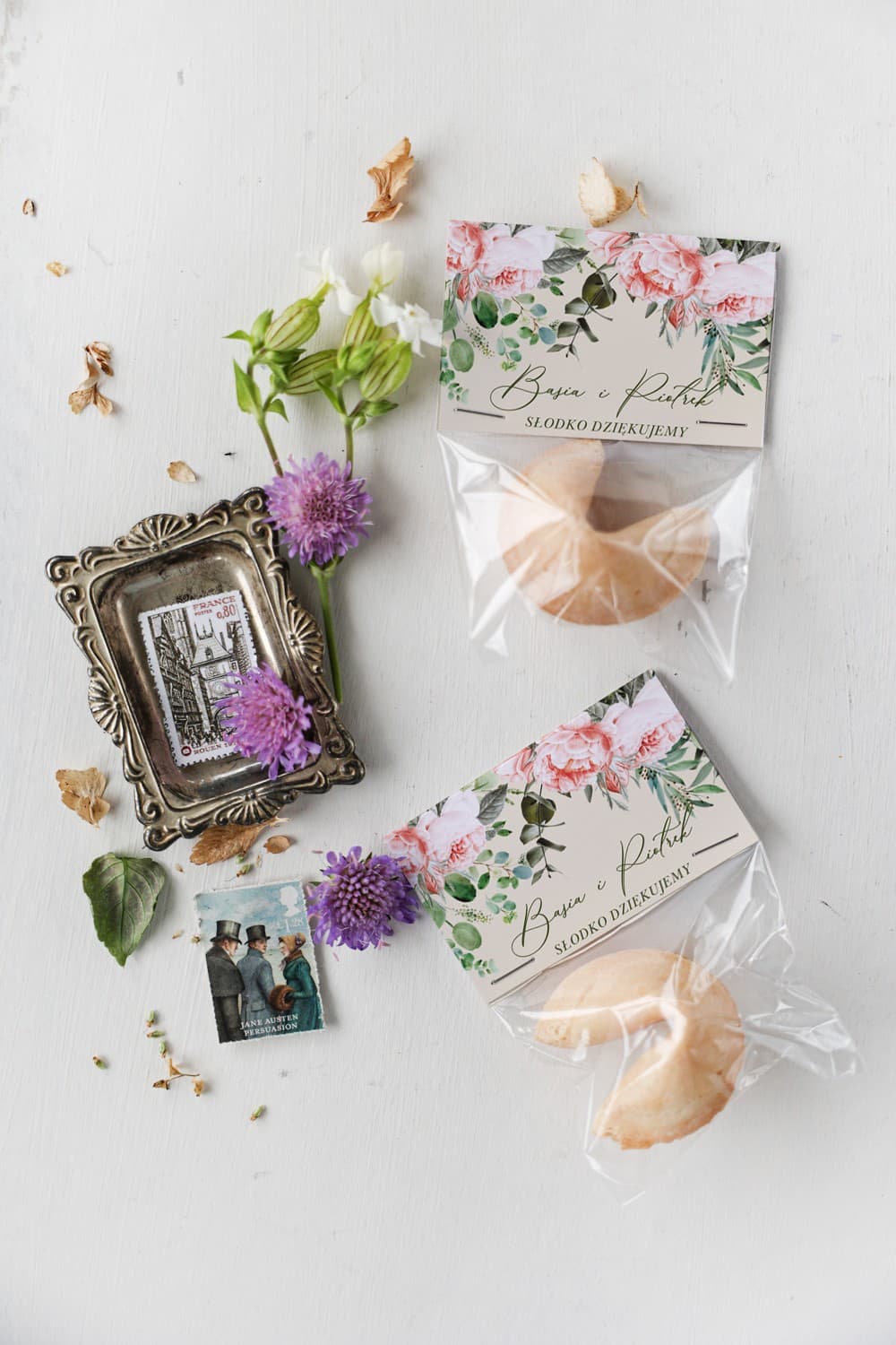 Ciasteczka z Wróżbą z motywem Róż i Piwonii | Słodkie Podziękowania dla Gości Weselnych | Korani nr 6