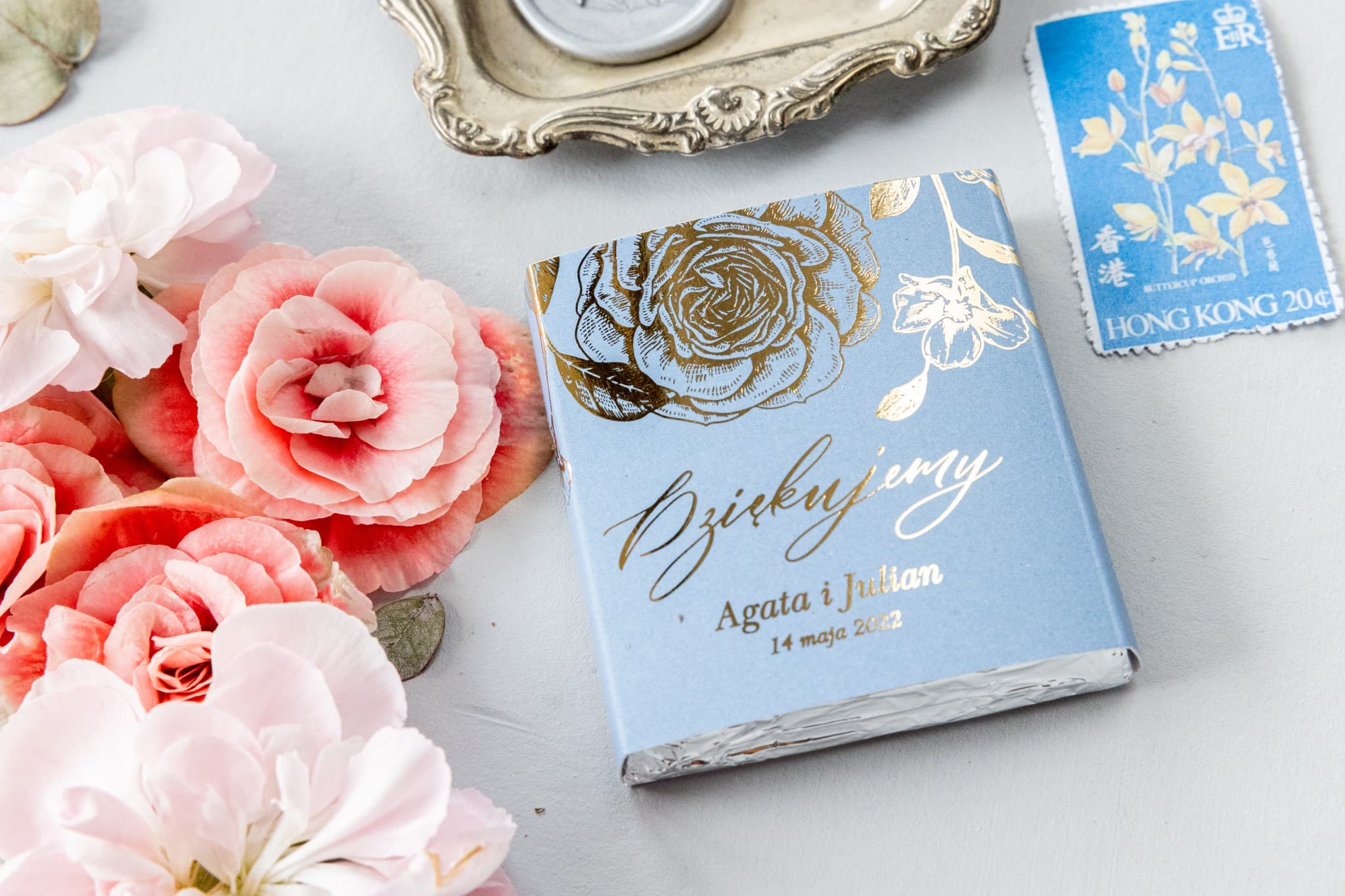 Cioccolatini Blu Polveroso Dorati, Eleganti Ringraziamenti per Ospiti Nuziali | Dolci Omaggi Matrimoniali | Onyx n. 2