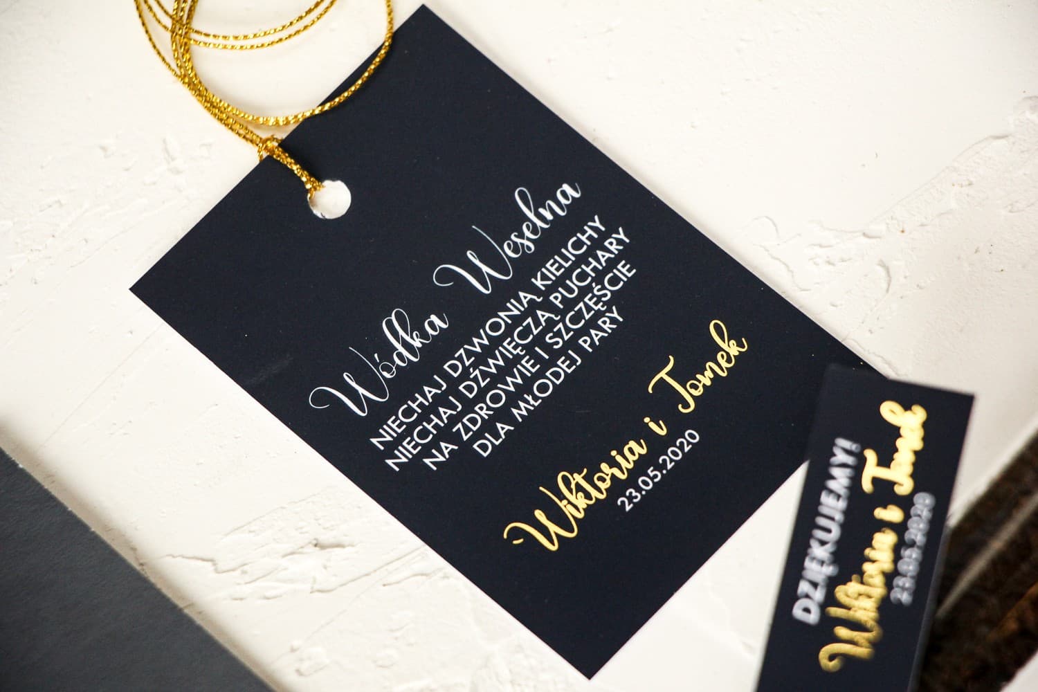 Elegant Navy Blue Gilded Wedding Alcohol Tags | Bottle Tags | Emerald No. 1