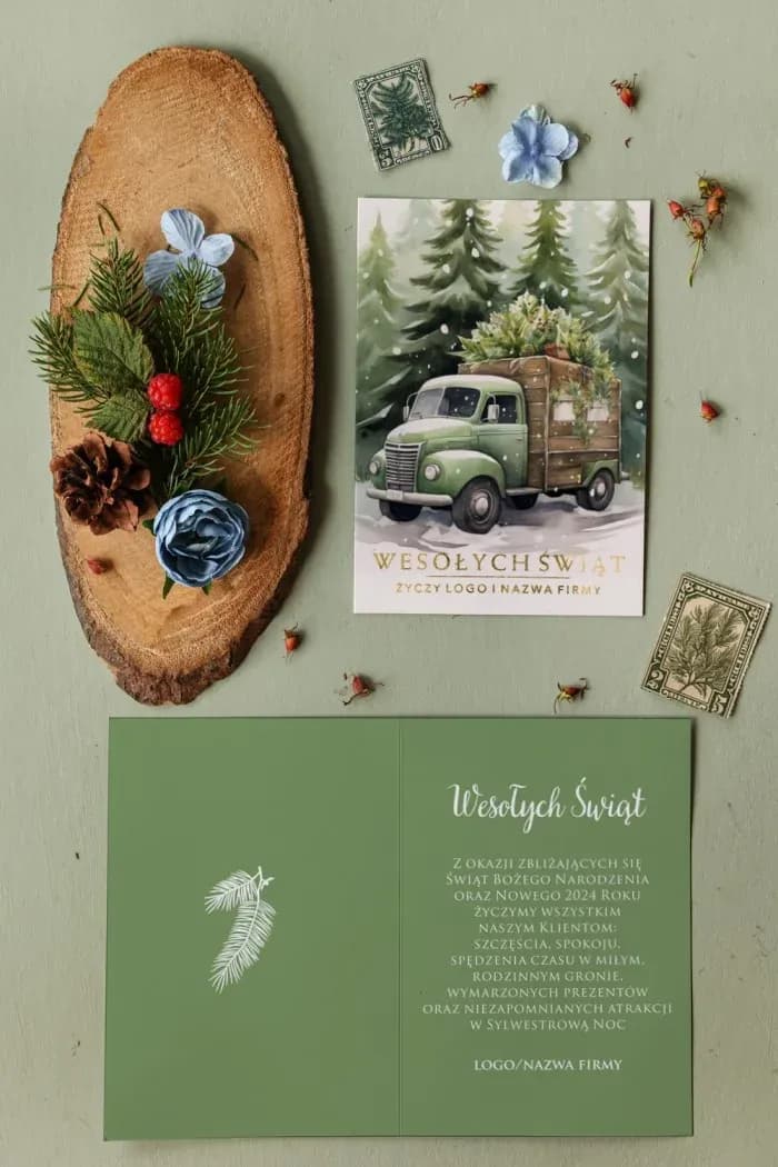 Foiled Christmas Cards for Transport Companies with Truck | Business Cards with Logo | MZ14