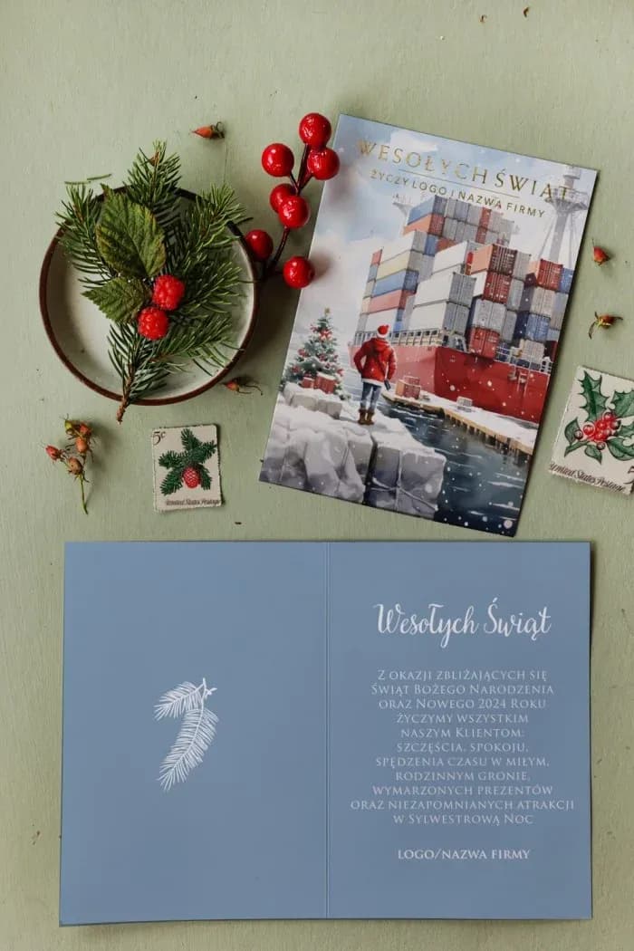 Corporate Christmas Cards for Logistics, Transport & Shipping | Business Cards with Logo, Foiled | Container Ship MZ13