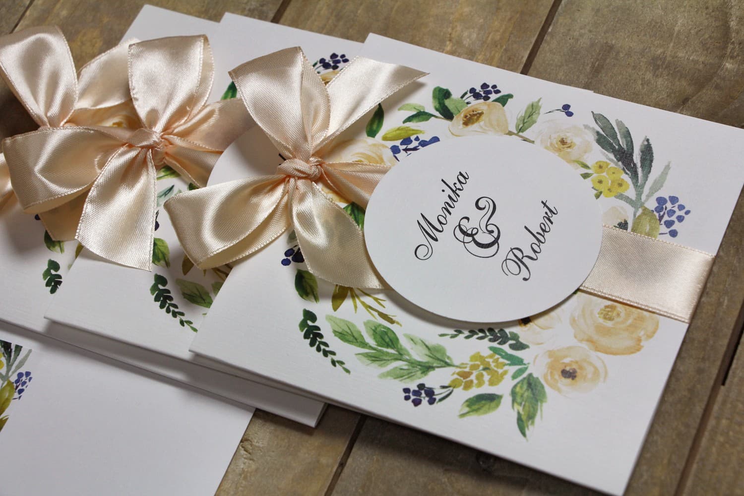 Watercolor Peony Wedding Invitations with Satin Ribbon β Watercolors No. 26