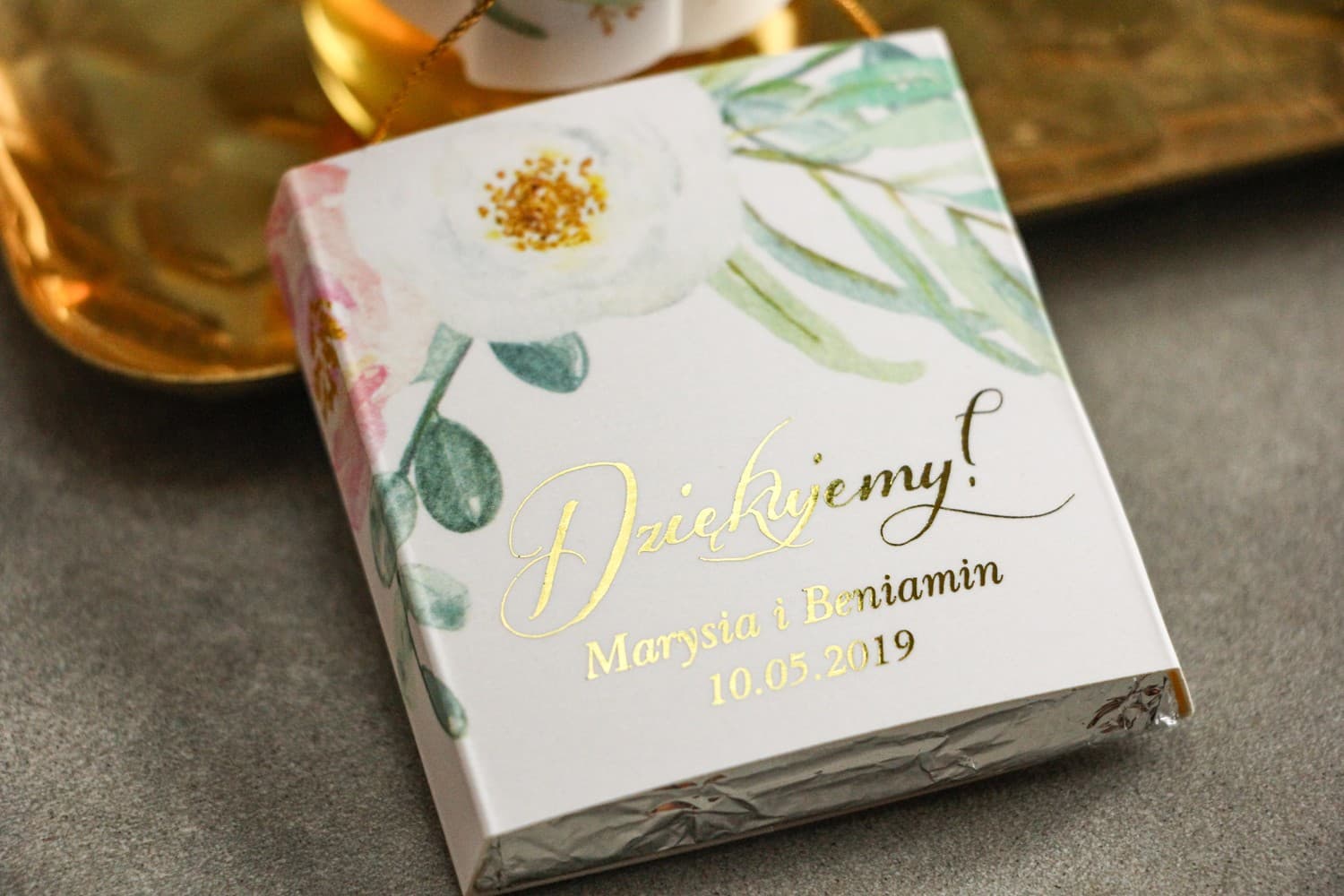 Czekoladki Ślubne z Piwoniami | Podziękowania dla Gości Weselnych w Stylu Glamour | Flores nr 1