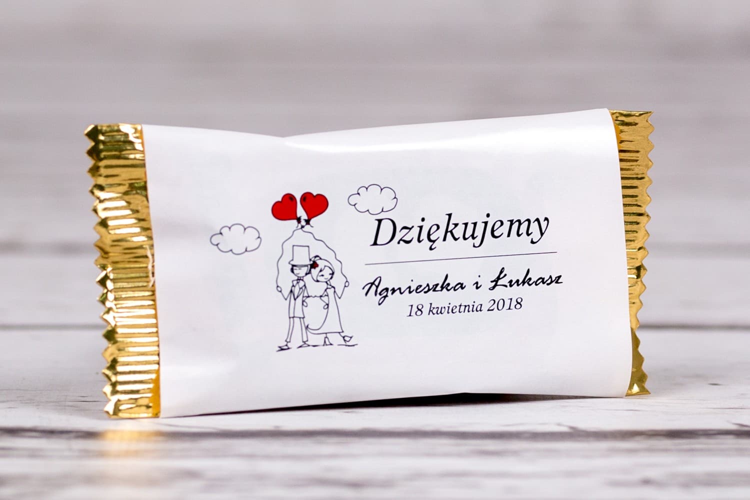 Czekoladki Ślubne z Grafiką Pary Młodej i Balonami | Podziękowania dla Gości Weselnych | Bueno nr 6