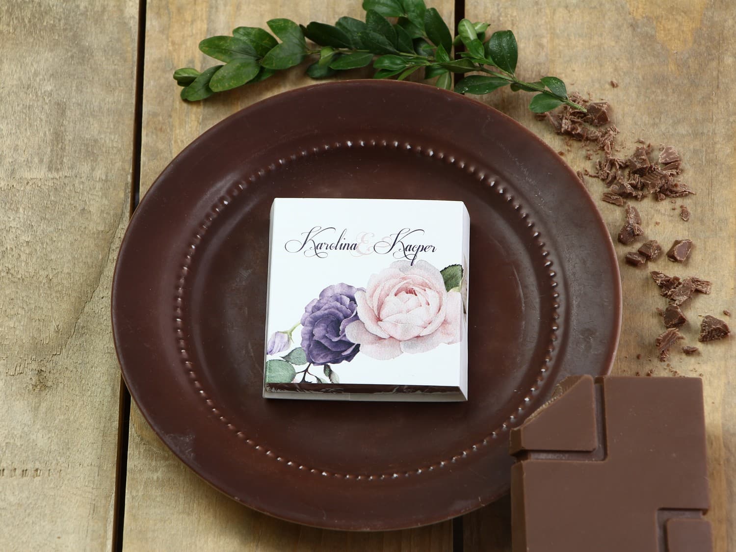 Chocolatinas para invitados de boda con rosas | Detalles dulces personalizados | Acuarela nº 16