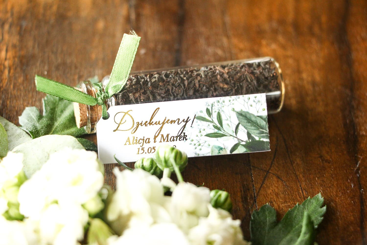 Té en frasco detalle para invitados, etiqueta dorada eucalipto | Regalos para Invitados de Boda | Soreli nº 5