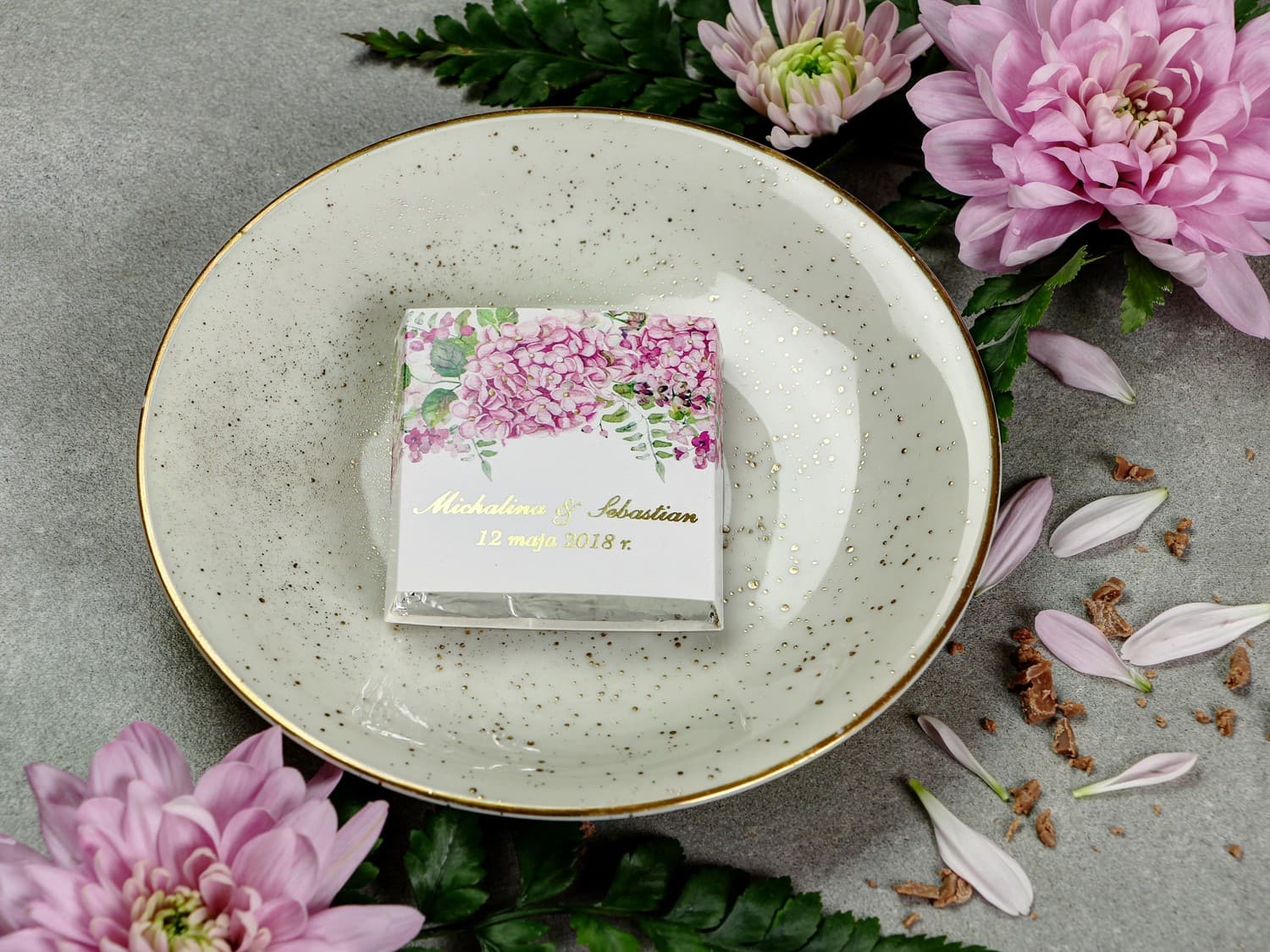 Chocolatinas Doradas con Hortensias | Detalles para Invitados de Boda | Sorento nº 6