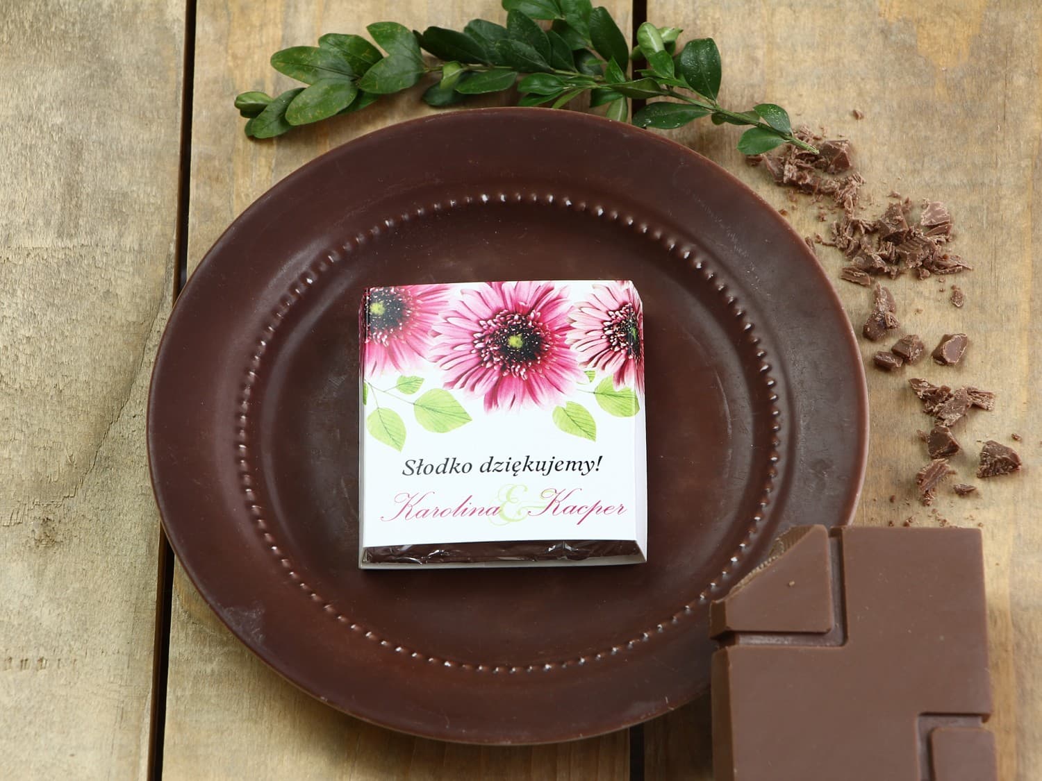 Chocolatinas Detalles para Invitados de Boda con Diseño de Gerberas Rosas | Regalos Dulces | Acuarela nº 20