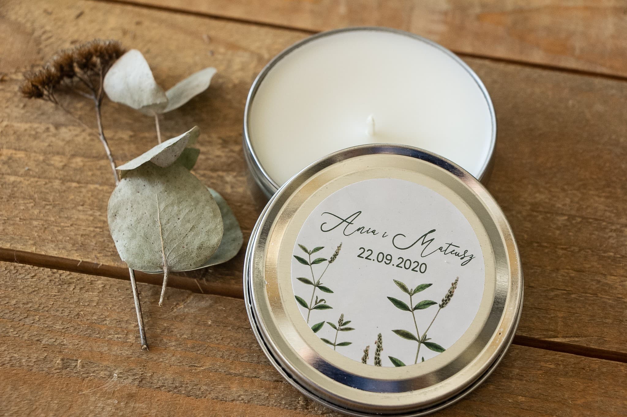 Duftkerzen in der Dose Grüne Zweige | Gastgeschenke Hochzeit Personalisiert | Korani Nr. 9