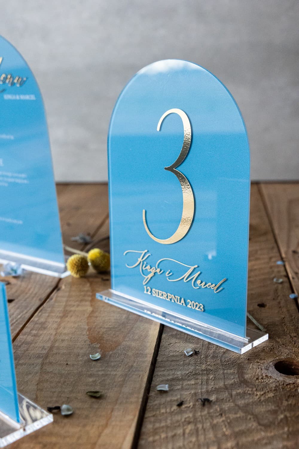 Gold Foiled Dusty Blue Acrylic Table Numbers | Elegant Glamour Wedding Table Signs | Dalia No. 4