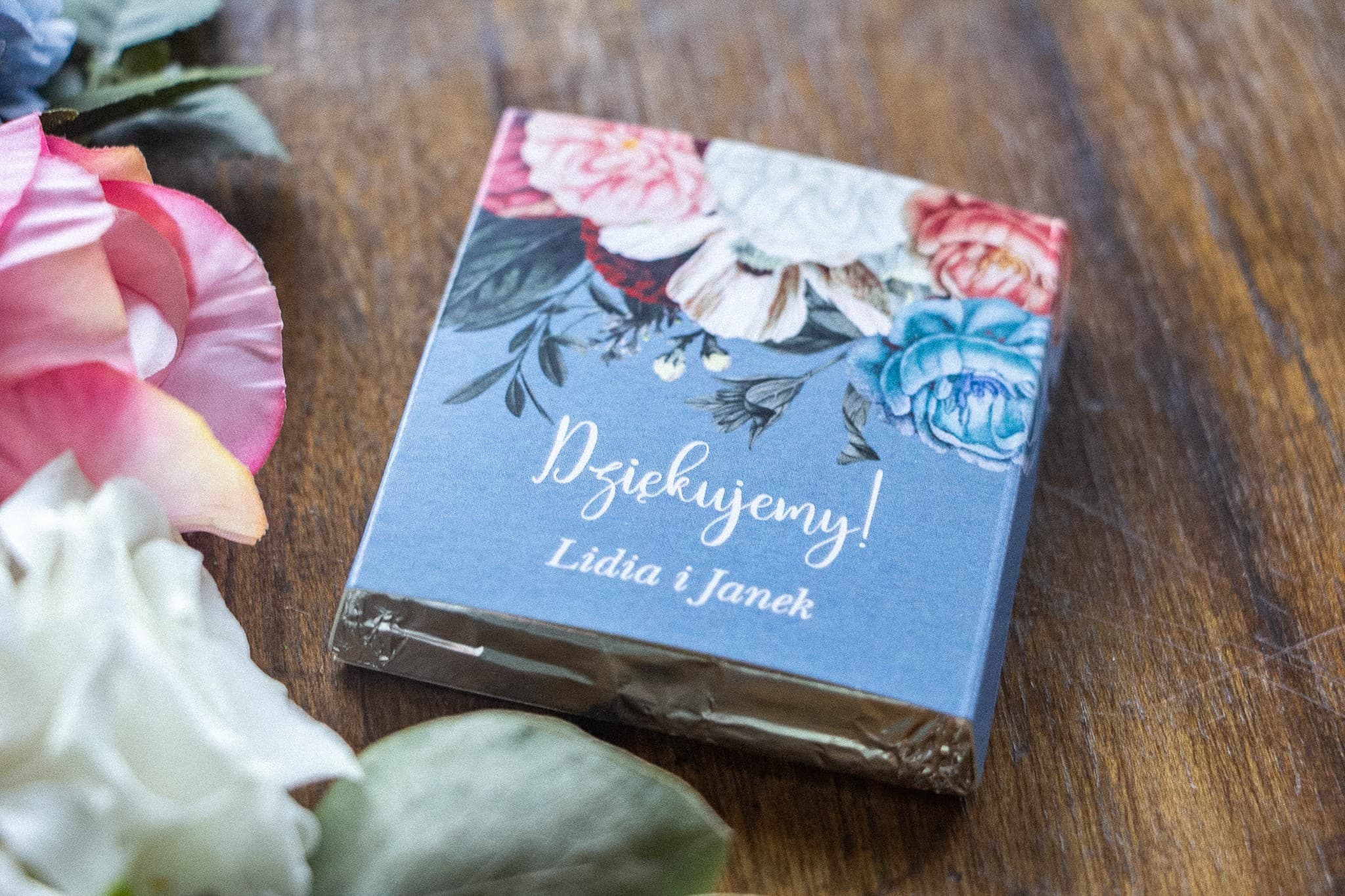 Personalized Dusty Blue Peony Wedding Chocolates | Wedding Favours | Ethereal No. 4
