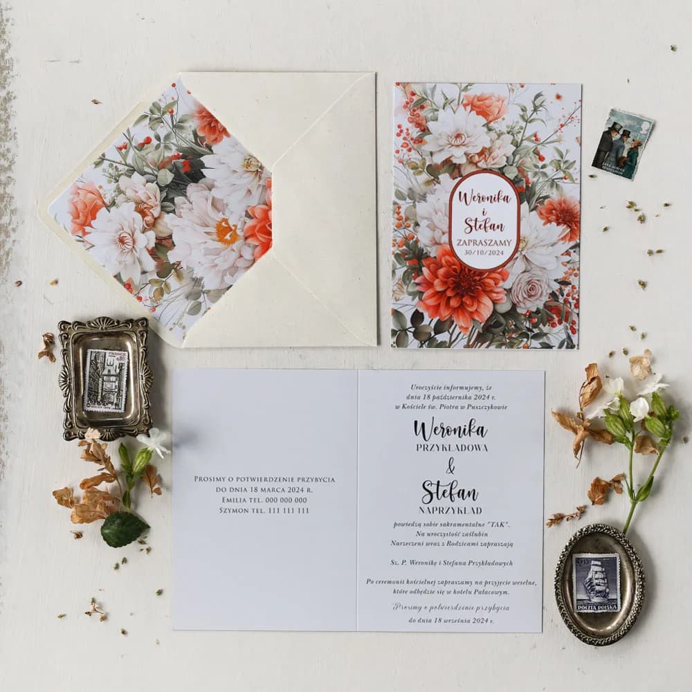 Échantillon d'invitation de mariage avec roses blanches – Impresja n° 16