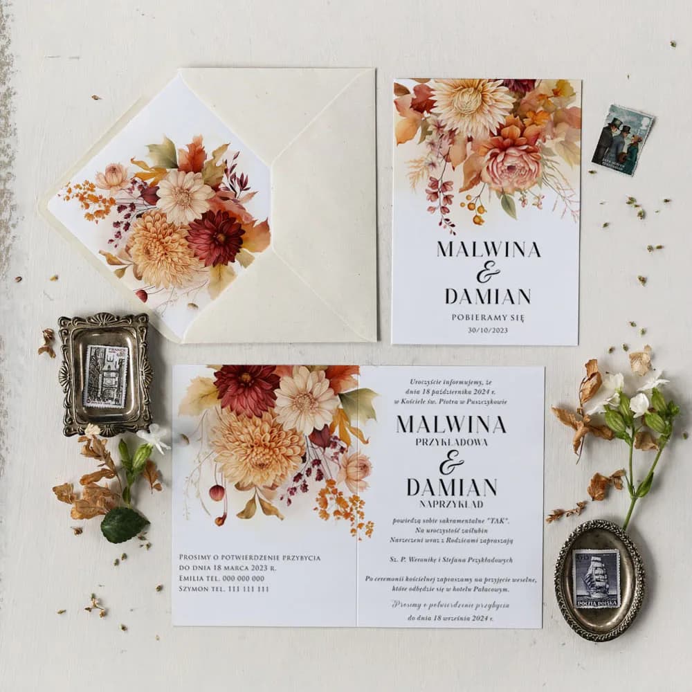 Échantillon d'invitations de mariage fleurs d'automne – Impresja n° 2