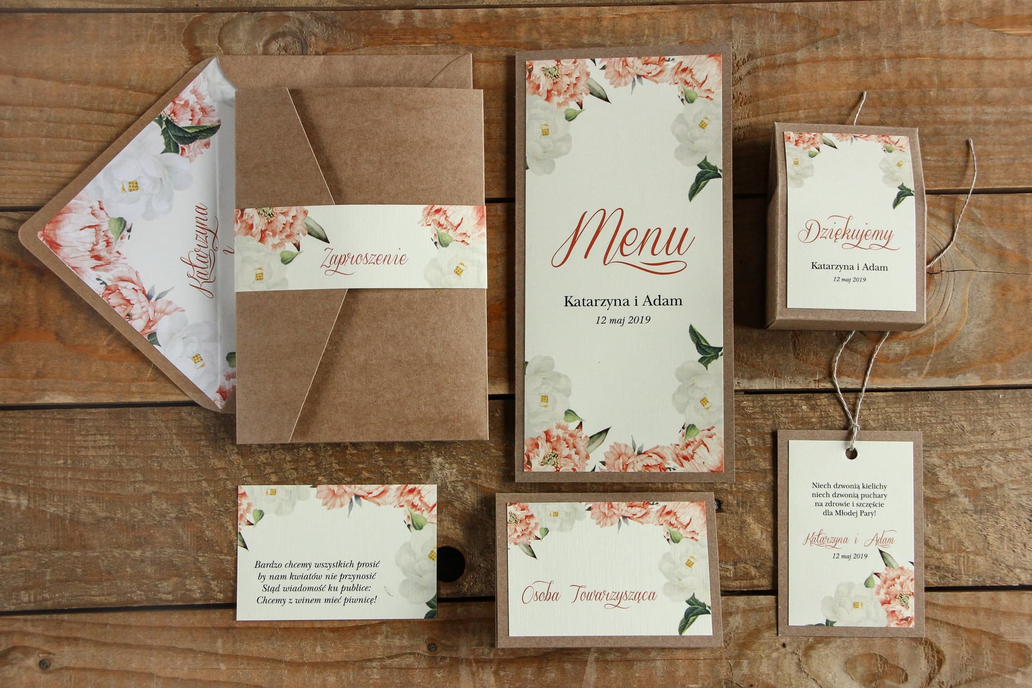 Échantillons de faire-part de mariage rustiques sur papier éco avec rose Kraft n° 1