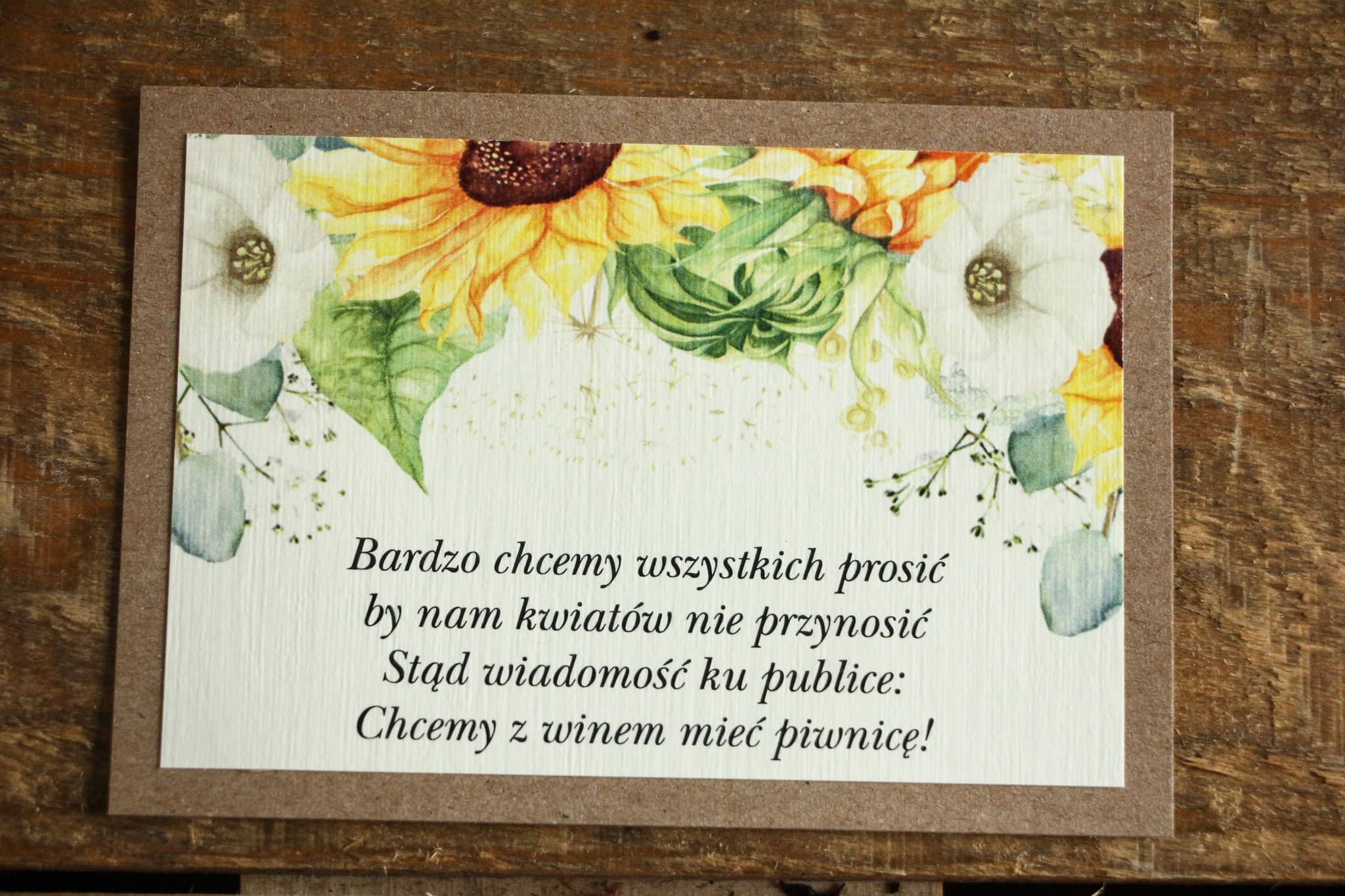 Rustikale Einlegekarten für Hochzeitseinladungen mit Sonnenblumen auf Kraftpapier - Kraft Nr. 5