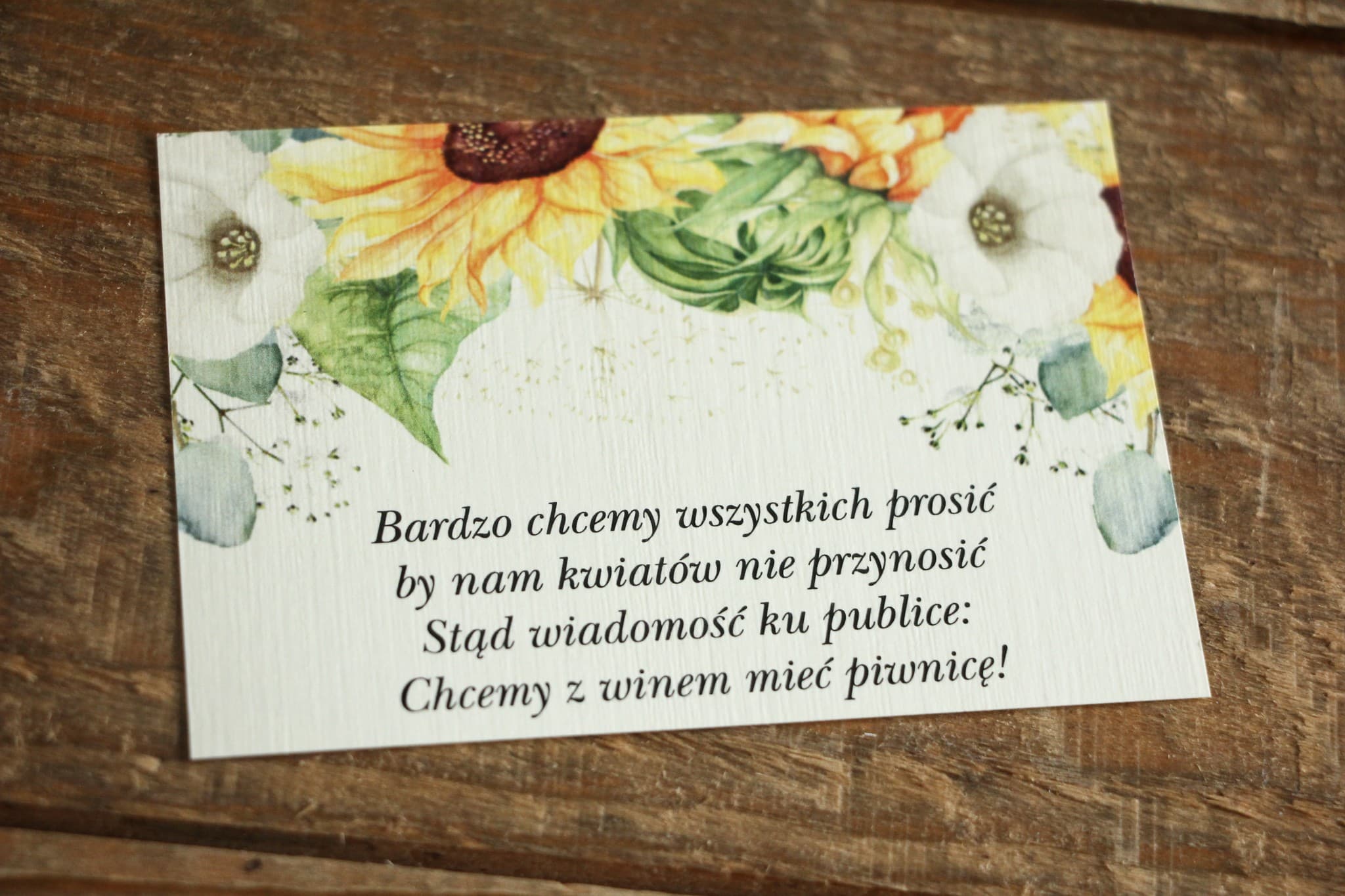 Einlegetikette für Hochzeitseinladungen mit Sonnenblumen im rustikalen Stil - Kraft Nr. 5