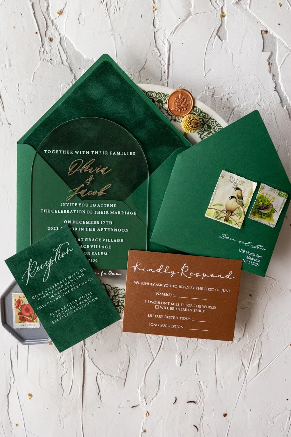 Wedding Invitation PR No. 21 – Transparent Arch with Green Velvet