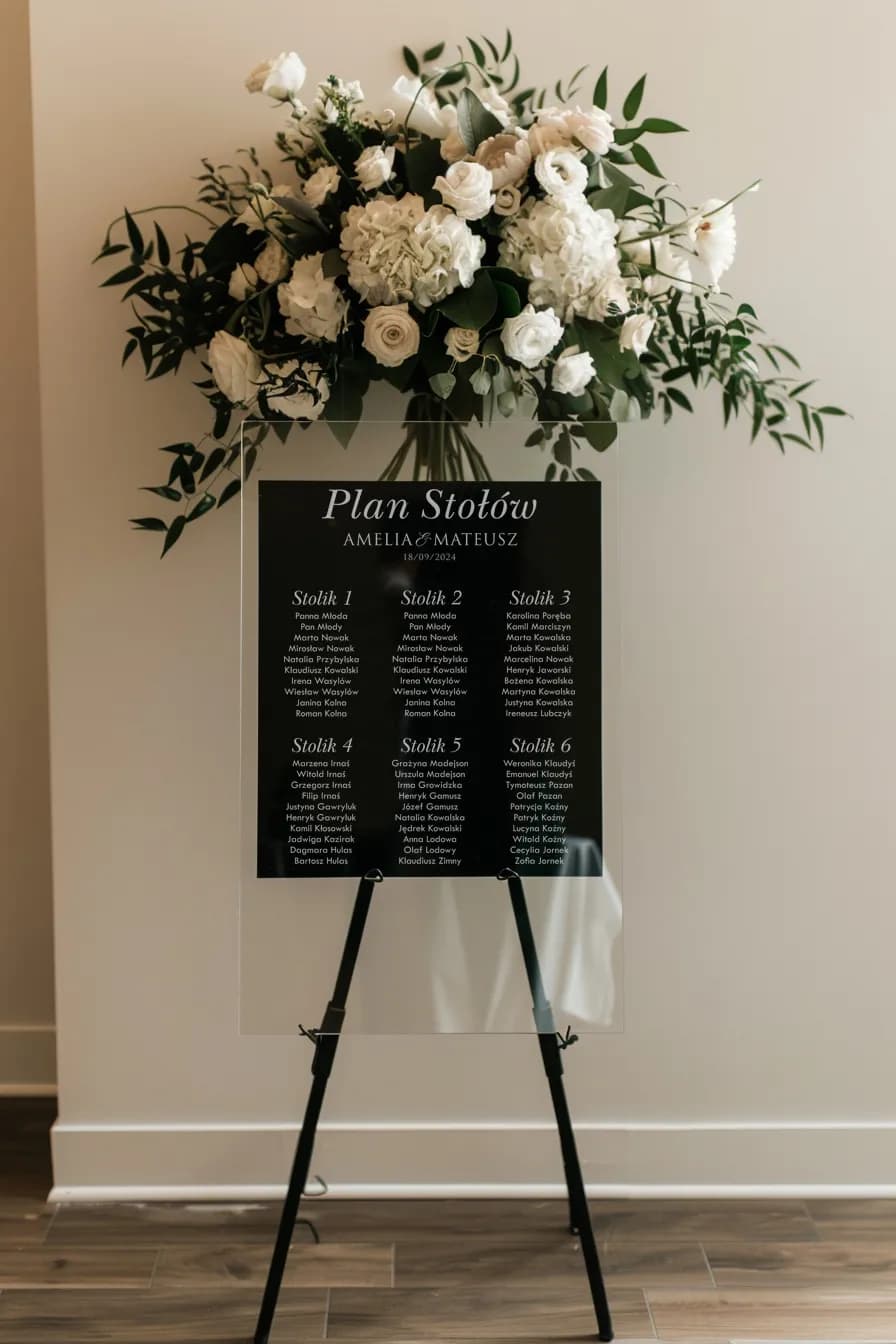 Black Acrylic Wedding Seating Chart, Elegant Style | Modern Wedding Table Plan | Kraft No. 8