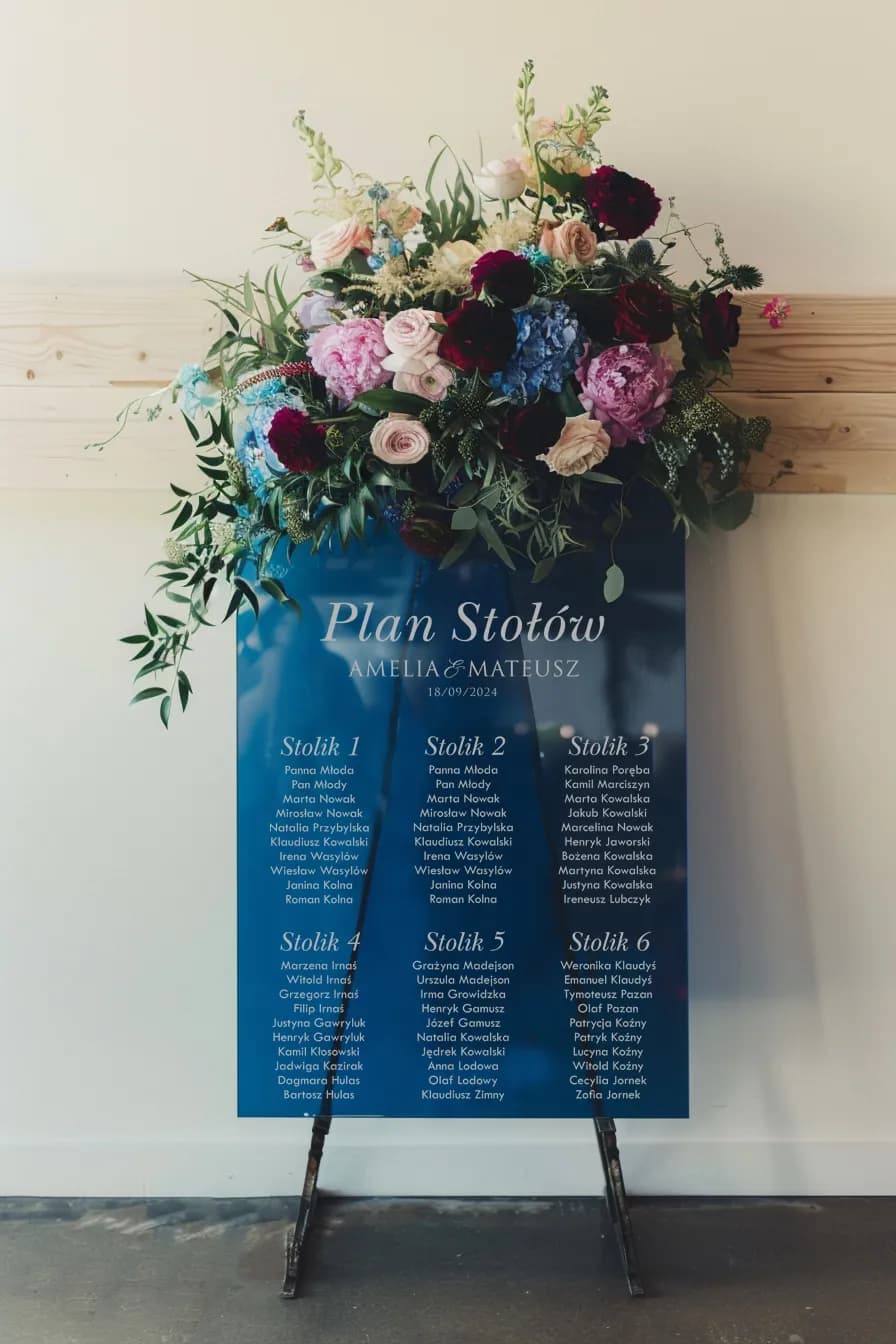 Blue Acrylic Wedding Seating Plan | Elegant Guest Seating Chart | Kraft No. 7