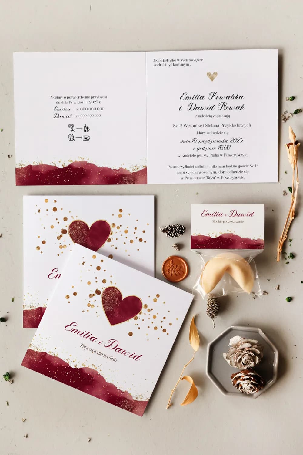 Cejla Collection Wedding Invitation No. 16 – Elegant Burgundy with Gold Accents