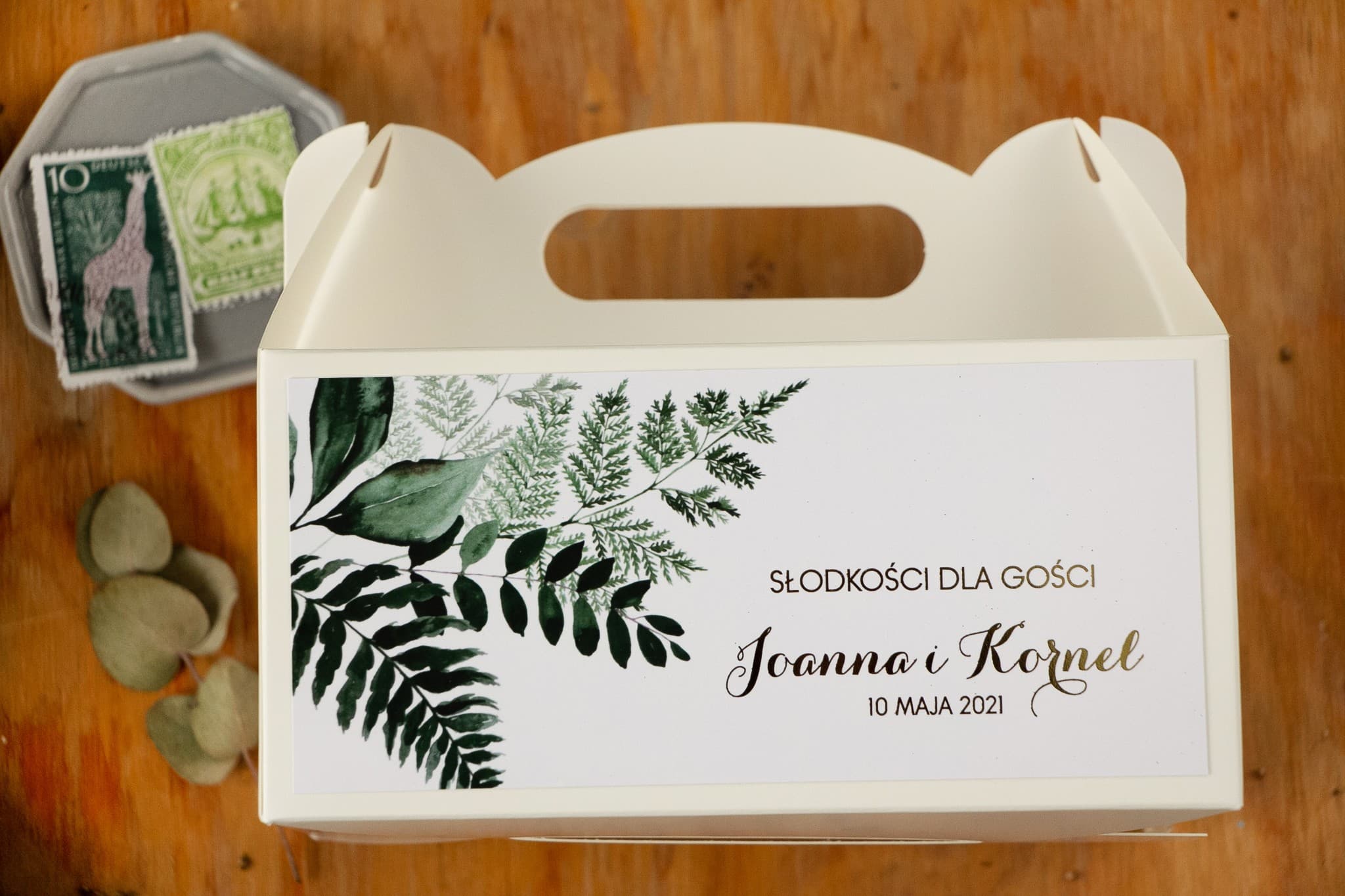 Elegant Foiled Wedding Cake Box | Botanical Guest Packaging | Design No. 5