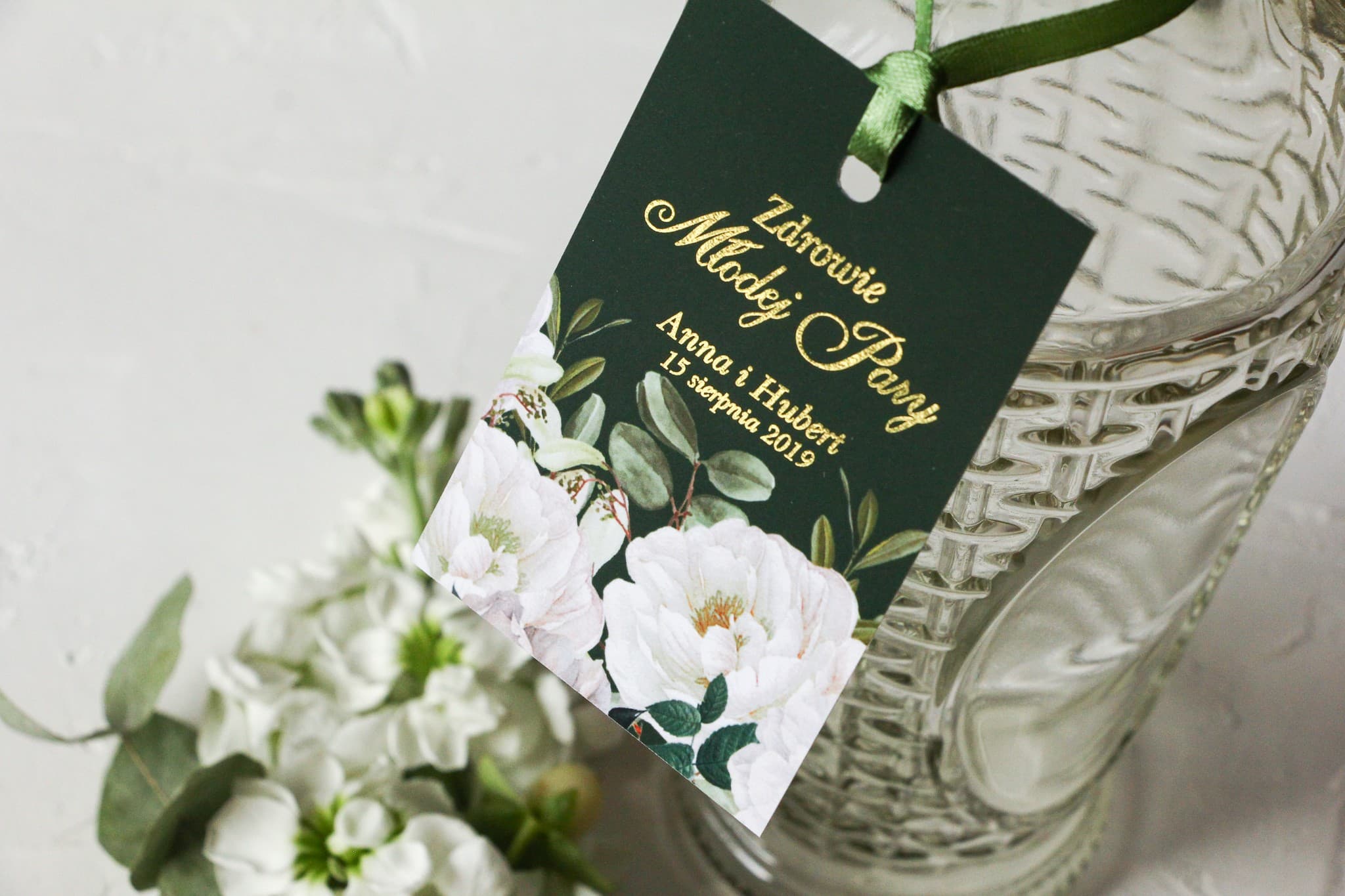 Elegant Gilded Wedding Vodka Tags | Alcohol Labels with Your Text | Szafirowe No. 3